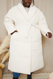 Recycled Belted Longline Lapel Collar Puffer