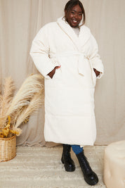 Recycled Belted Longline Lapel Collar Puffer