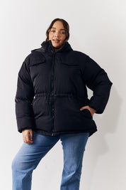 Hooded Drawstring Waist Puffer Coat