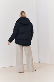 Hooded Drawstring Waist Puffer Coat