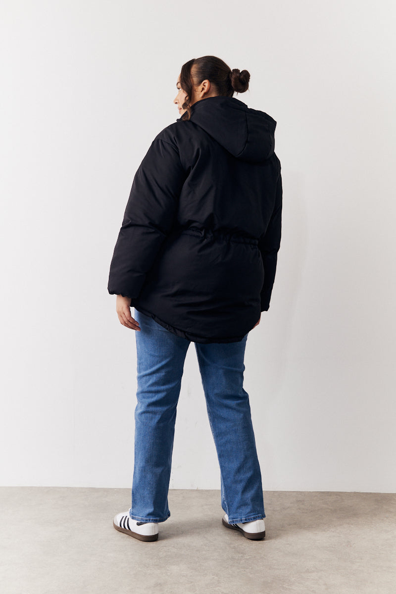 Hooded Drawstring Waist Puffer Coat