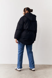 Hooded Drawstring Waist Puffer Coat