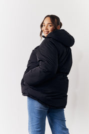 Hooded Drawstring Waist Puffer Coat