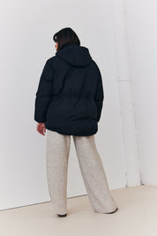 Hooded Drawstring Waist Puffer Coat