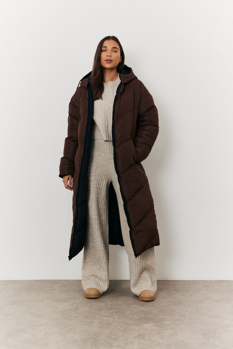 Reversible Hooded Longline Puffer Coat