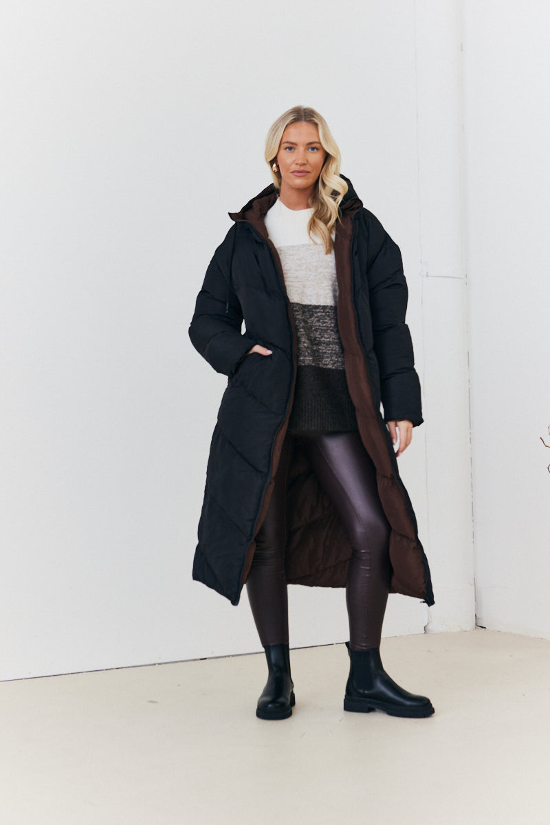 Reversible Hooded Longline Puffer Coat