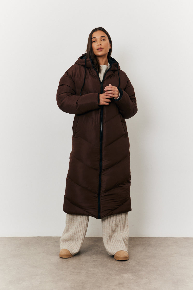 Reversible Hooded Longline Puffer Coat