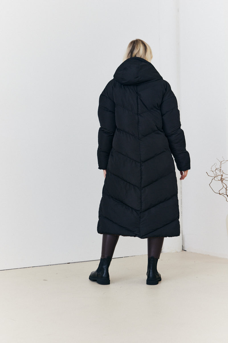 Reversible Hooded Longline Puffer Coat