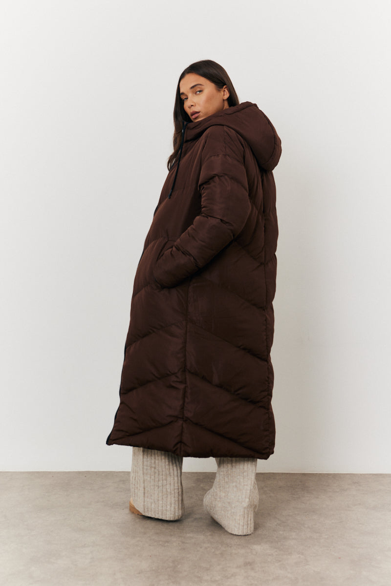 Reversible Hooded Longline Puffer Coat