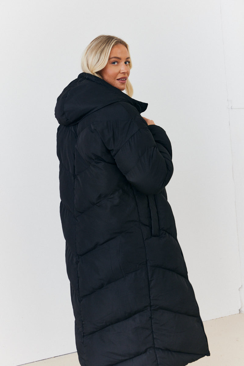 Reversible Hooded Longline Puffer Coat