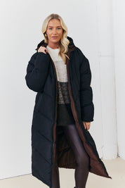 Reversible Hooded Longline Puffer Coat