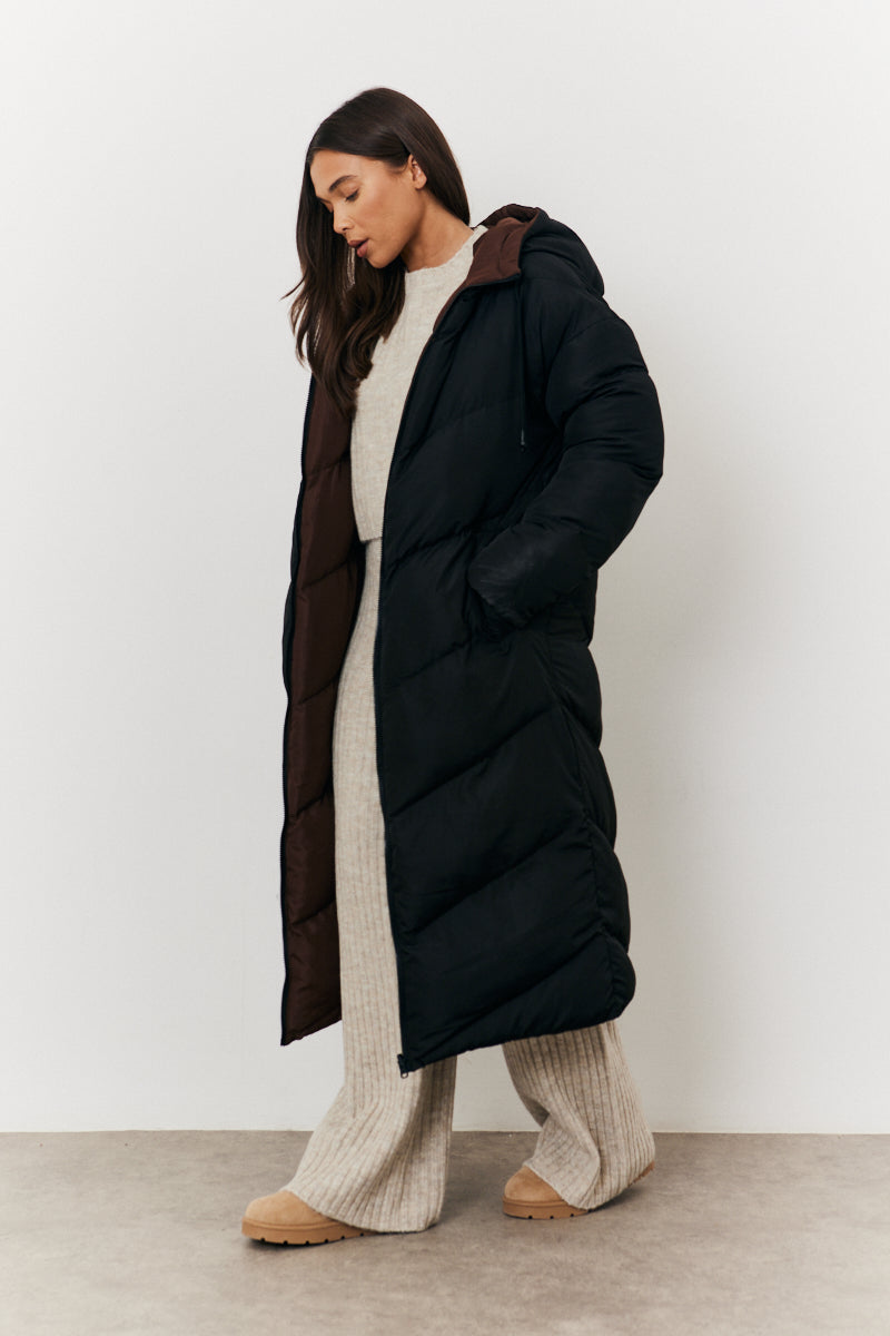 Reversible Hooded Longline Puffer Coat