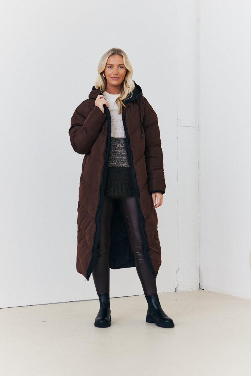 Reversible Hooded Longline Puffer Coat