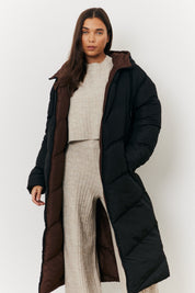 Reversible Hooded Longline Puffer Coat