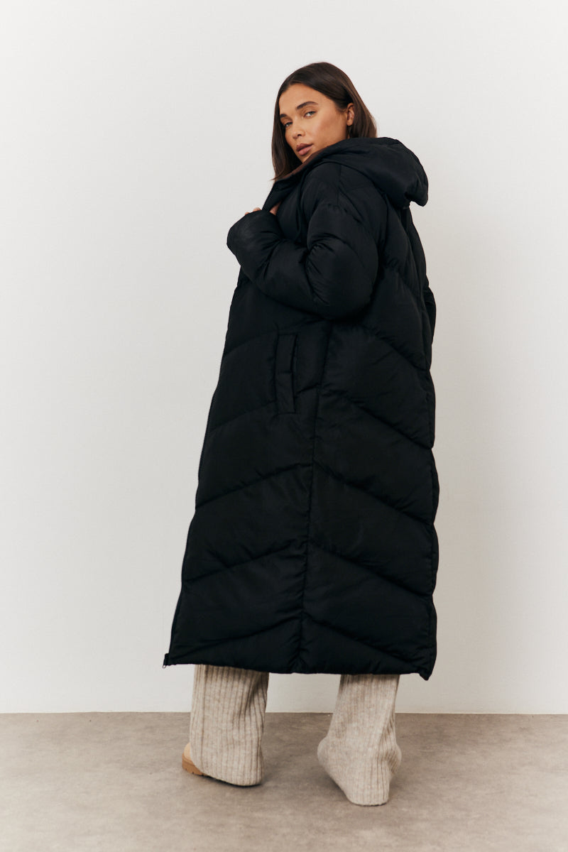 Reversible Hooded Longline Puffer Coat