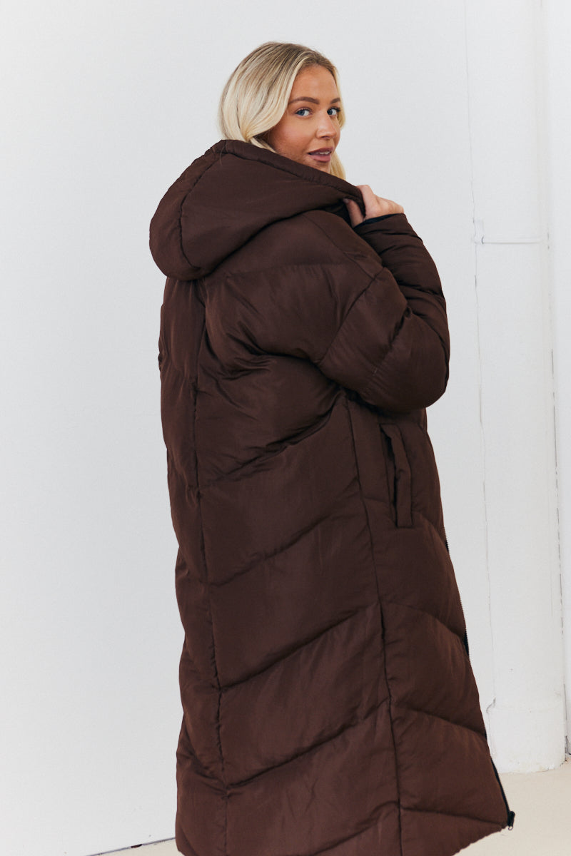 Reversible Hooded Longline Puffer Coat