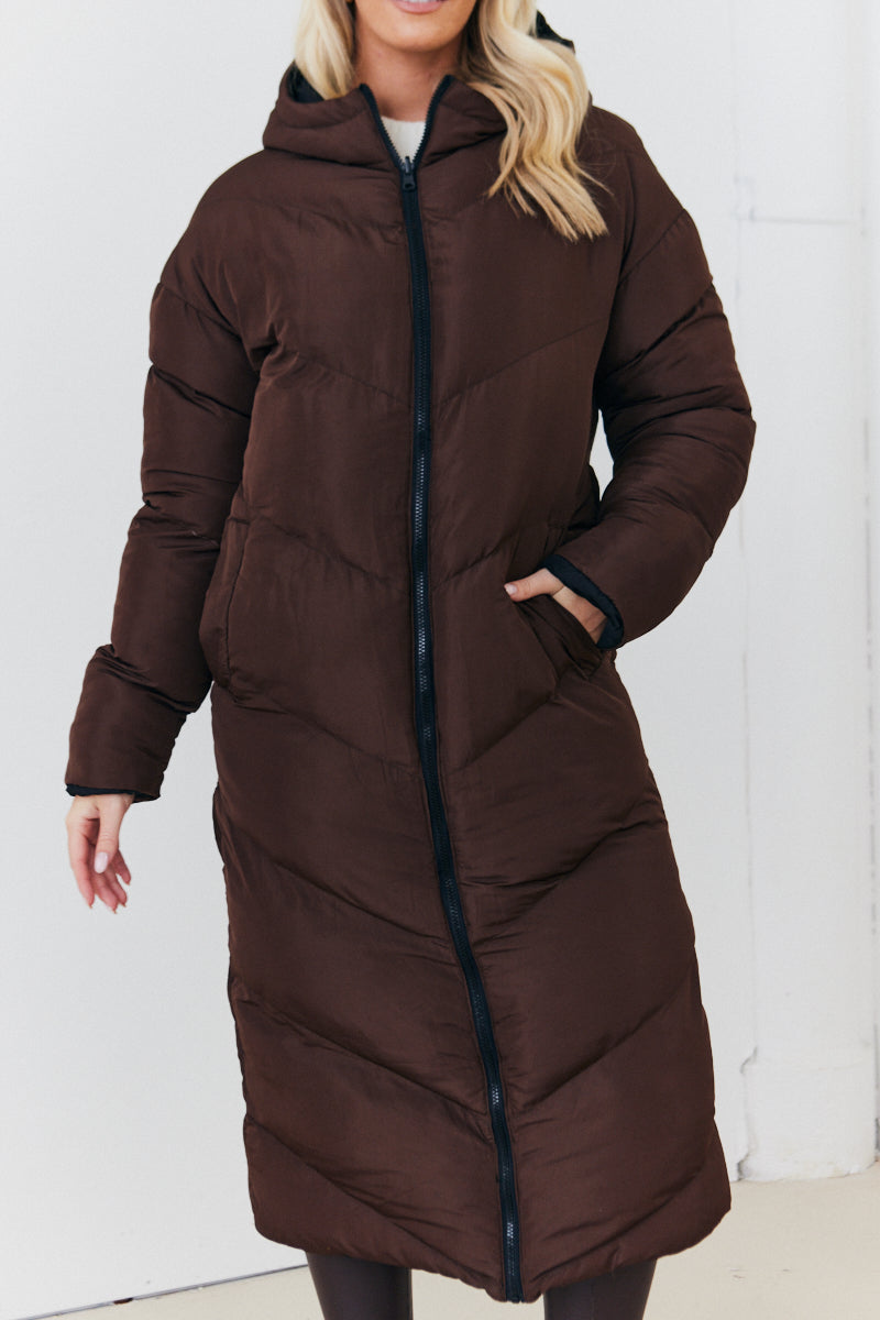 Reversible Hooded Longline Puffer Coat