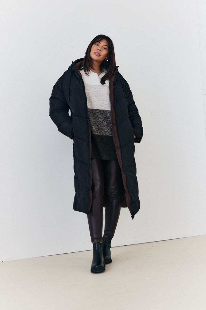 Reversible Hooded Longline Puffer Coat