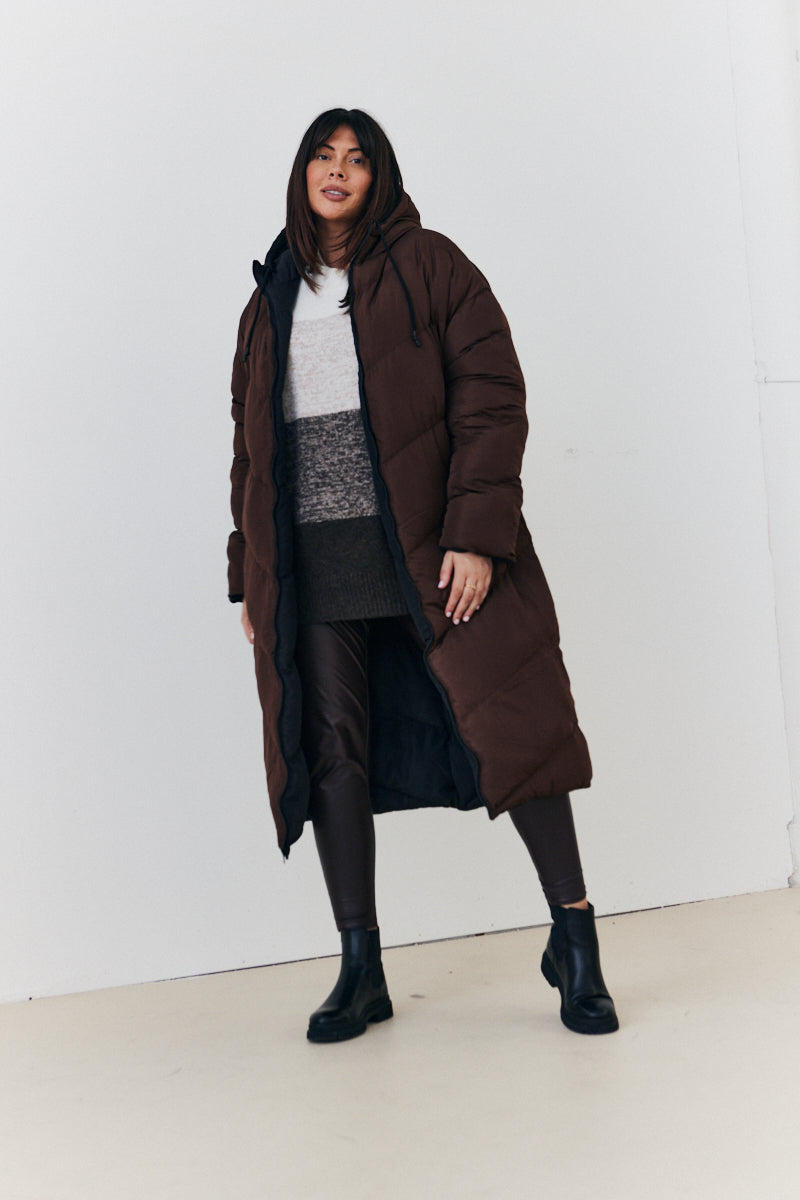 Reversible Hooded Longline Puffer Coat