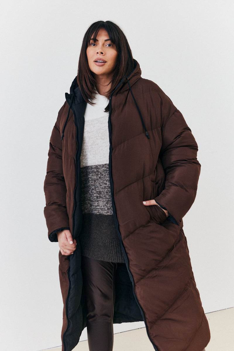 Reversible Hooded Longline Puffer Coat