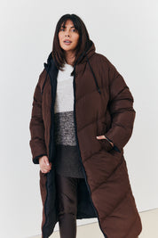 Reversible Hooded Longline Puffer Coat