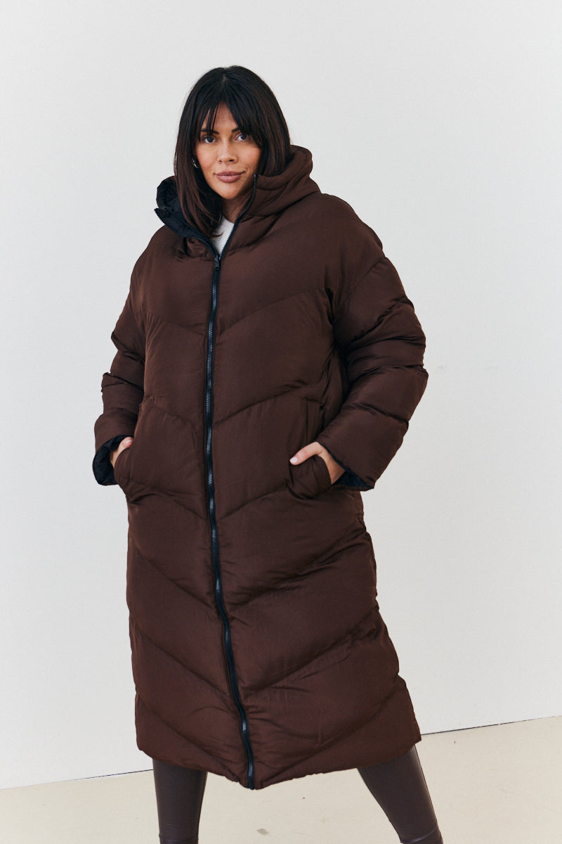 Reversible Hooded Longline Puffer Coat