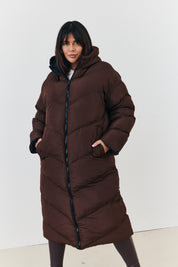Reversible Hooded Longline Puffer Coat