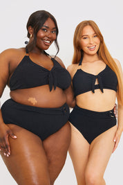 Control Textured Gold Bar Detail High Waisted Bikini Bottom