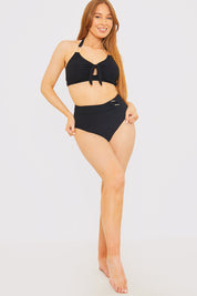 Control Textured Gold Bar Detail High Waisted Bikini Bottom