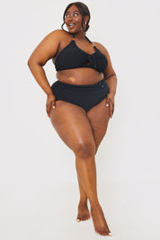 Control Textured Gold Bar Detail High Waisted Bikini Bottom