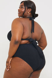 Control Textured Gold Bar Detail High Waisted Bikini Bottom