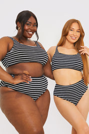 Crinkle Square Neck Stripe Bikini Top