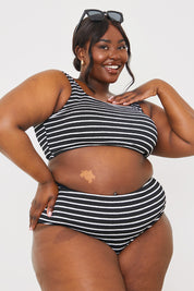 Crinkle Square Neck Stripe Bikini Top