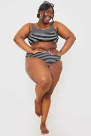 Crinkle Square Neck Stripe Bikini Top