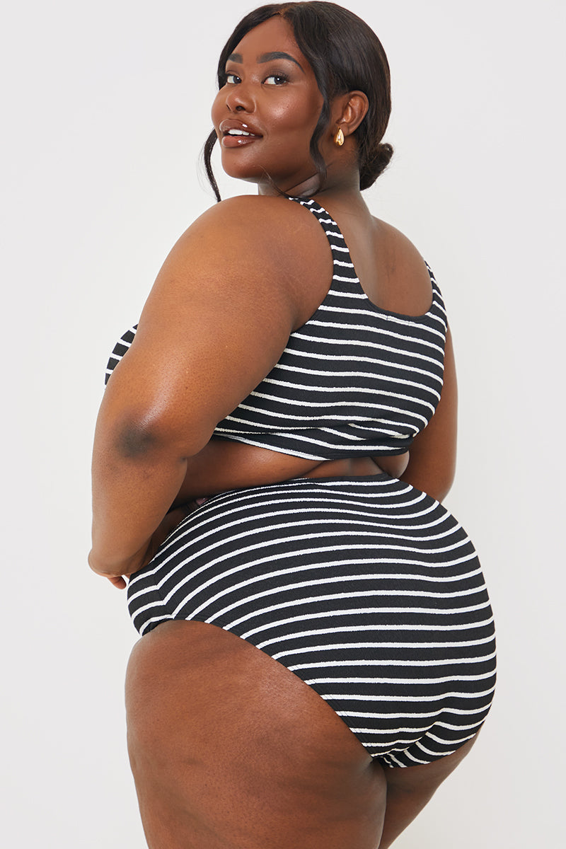Crinkle Square Neck Stripe Bikini Top
