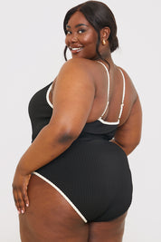 Contrast Binding Belted Swimsuit