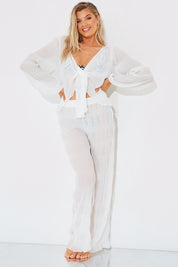 Crinkle Tie Front Blouse