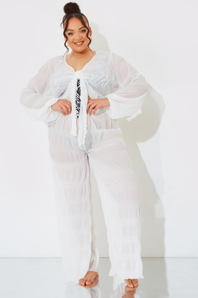 Crinkle Tie Front Blouse