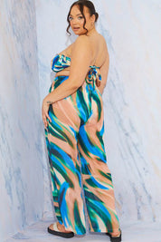 Abstract Print Wide Leg Elastic Waist Trousers - InTheStyle