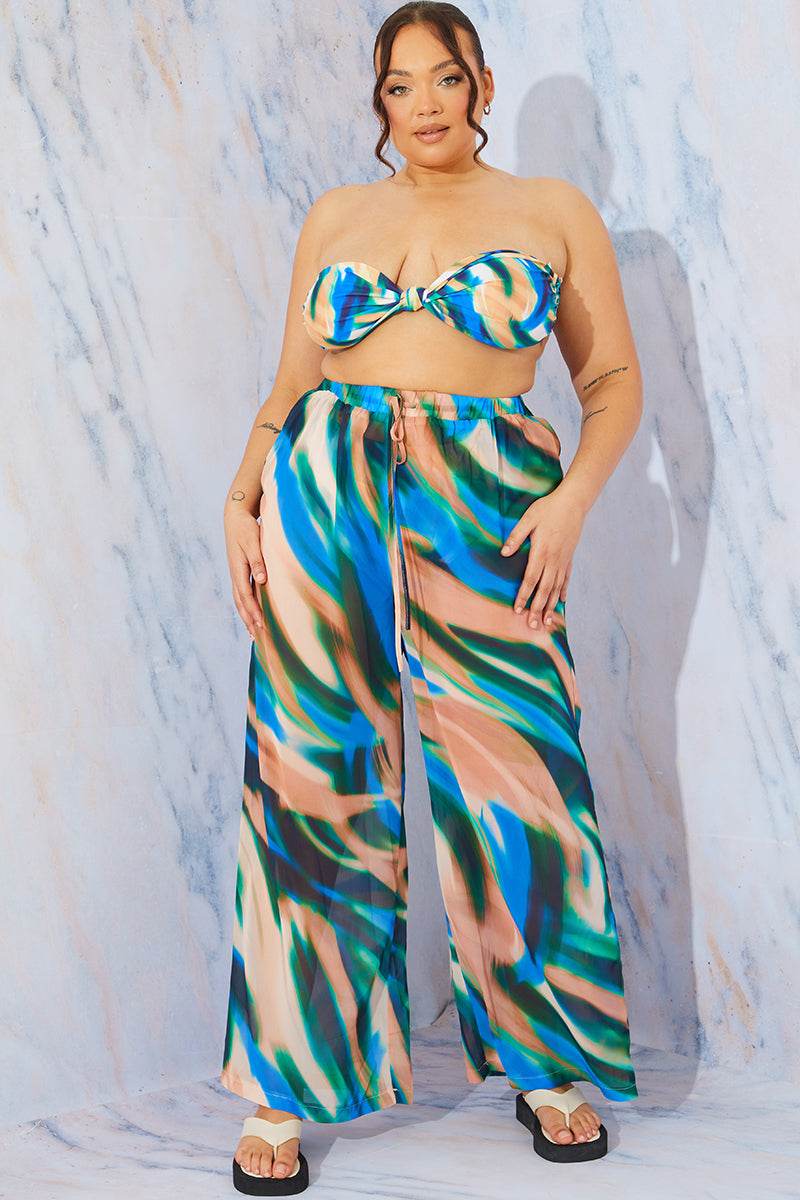 Abstract Print Wide Leg Elastic Waist Trousers - InTheStyle