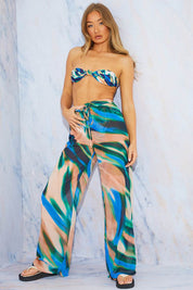 Abstract Print Wide Leg Elastic Waist Trousers - InTheStyle