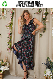 Floral Recycled Frill Dipped Hem Wrap Dress