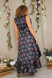 Floral Recycled Frill Dipped Hem Wrap Dress