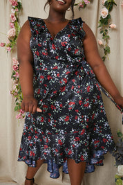 Floral Recycled Frill Dipped Hem Wrap Dress