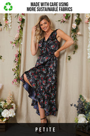 Floral Recycled Frill Dipped Hem Wrap Dress