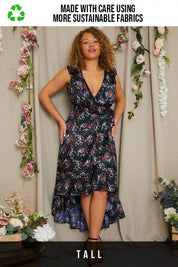 Floral Recycled Frill Dipped Hem Wrap Dress