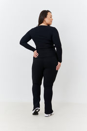 Wrap Front Rib Long Sleeve Top