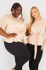 Knot Front Satin Blouse