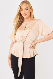 Knot Front Satin Blouse