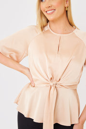Knot Front Satin Blouse